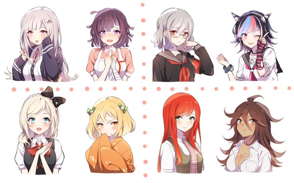 Anime picture 1600x1000 with dangan ronpa super dangan ronpa 2 nanami chiaki tsumiki mikan mioda ibuki sonia nevermind pekoyama peko saionji hiyoko koizumi mahiru owari akane mery (yangmalgage) long hair looking at viewer blush short hair open mouth blue eyes blonde hair smile red eyes