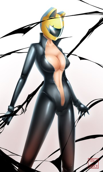 Anime picture 1971x3292 with durarara!! brains base (studio) celty sturluson tall image highres breasts light erotic simple background large breasts cleavage girl navel helmet