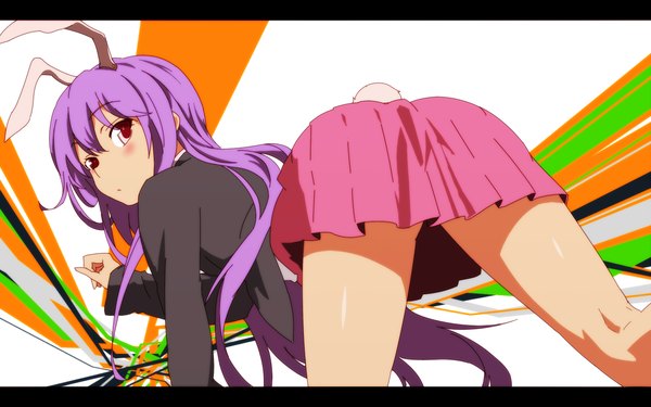 Anime picture 1440x900 with touhou reisen udongein inaba long hair blush red eyes wide image pink hair looking back bunny ears bunny girl bunny tail girl skirt miniskirt