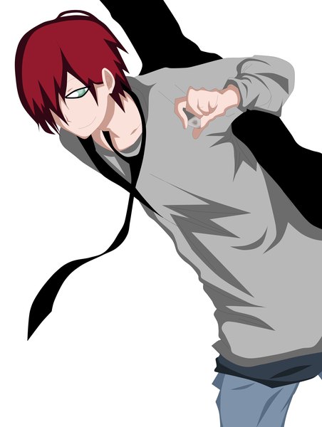 Anime picture 4555x6044 with naruto studio pierrot naruto (series) gaara single tall image looking at viewer highres simple background white background green eyes absurdres red hair light smile jinchuriki boy necktie pants blouse