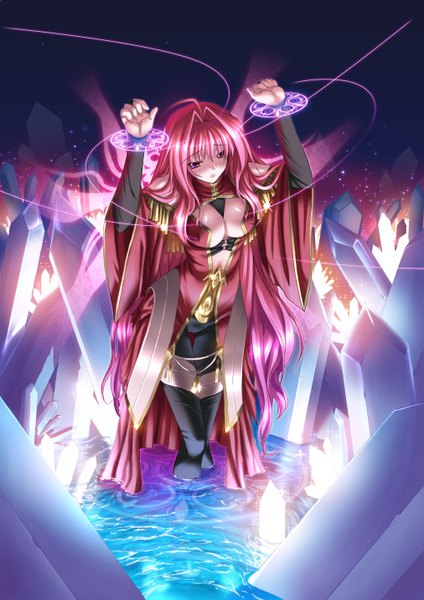 Anime picture 4048x5732 with shinkyoku soukai polyphonica corticarte apa lagranges kannatsuki noboru single long hair tall image highres breasts light erotic red eyes large breasts pink hair absurdres scan girl dress wings water crystal
