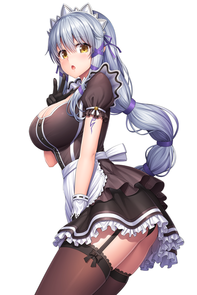 Anime picture 1191x1784 with star ocean star ocean till the end of time star ocean anamnesis clair lasbard lambda (kusowarota) single long hair tall image looking at viewer blush fringe breasts open mouth light erotic simple background hair between eyes large breasts white background yellow eyes silver hair