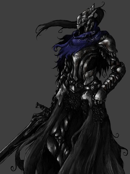 Anime picture 2448x3264 with dark souls (series) dark souls from software artorias the abysswalker bolt0002 tall image highres simple background standing gloves weapon boots armor thigh boots huge weapon