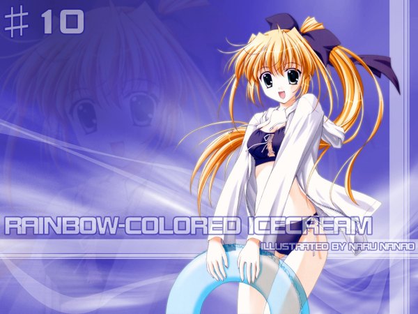 Anime picture 1280x960 with nanao naru blue eyes blonde hair ponytail wallpaper swimsuit bikini swim ring tankini