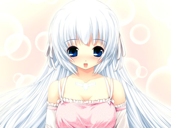 Anime picture 1024x768 with elle prier (game) rafale nana long hair blush open mouth blue eyes game cg white hair girl