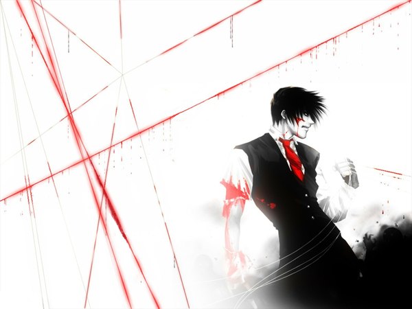 Anime picture 1600x1200 with hellsing walter c. dornez white background blood tagme
