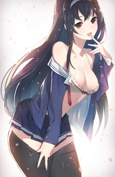 Anime picture 700x1073 with saenai heroine no sodatekata a-1 pictures kasumigaoka utaha weee (raemz) single long hair tall image looking at viewer blush fringe breasts open mouth light erotic black hair red eyes large breasts standing head tilt :d pleated skirt