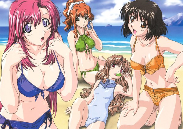 Anime picture 2000x1416 with onegai teacher kazami mizuho morino ichigo herikawa koishi misumi kaede highres light erotic swimsuit bikini