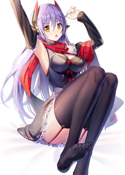 Anime picture 859x1200 with xenoblade xenoblade 2 poppi (xenoblade) ririko (zhuoyandesailaer) single long hair tall image looking at viewer blush fringe breasts open mouth light erotic simple background hair between eyes white background sitting yellow eyes purple hair full body