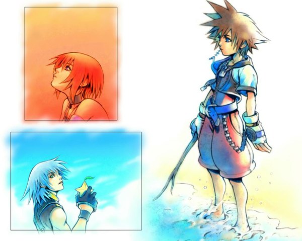 Anime picture 1224x979 with kingdom hearts square enix sora kairi (kingdom hearts) riku (kingdom hearts) tagme