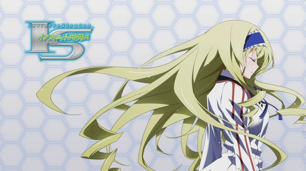 Anime picture 1920x1080 with infinite stratos 8bit cecilia orcott single long hair highres blonde hair wide image eyes closed profile girl uniform school uniform hairband