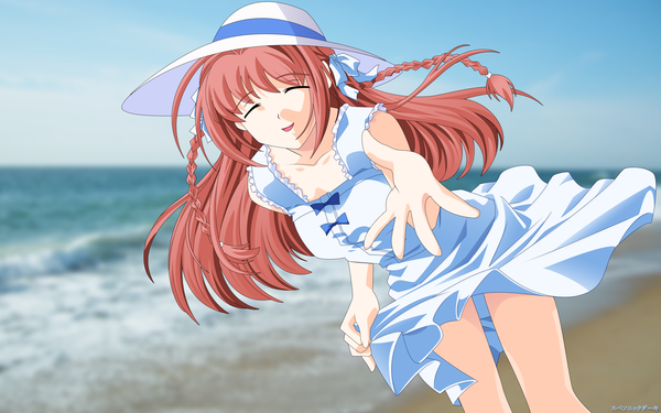 Anime picture 2560x1600 with kimi ga nozomu eien suzumiya haruka long hair highres wide image beach hat supersonicdarky