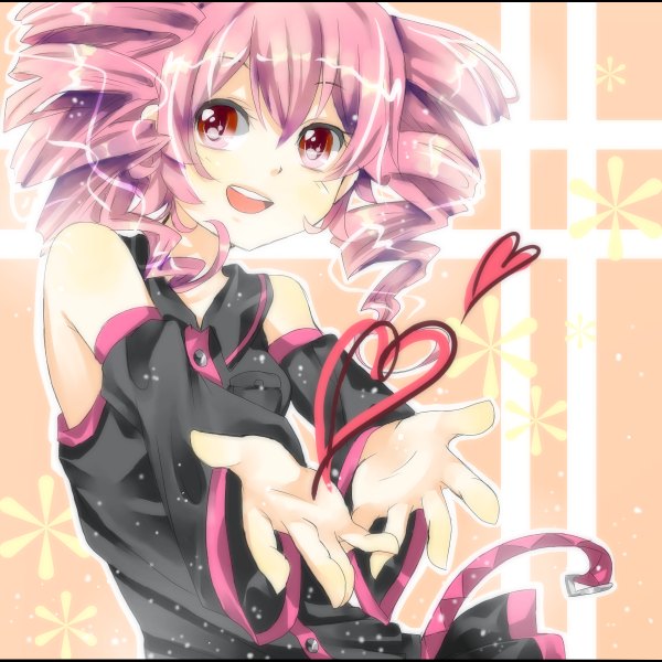 Anime picture 1200x1200 with vocaloid utau kasane teto cosmos single open mouth red eyes twintails pink hair drill hair curly hair girl detached sleeves heart