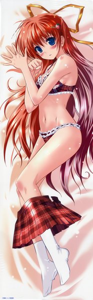 Anime picture 2318x7459 with original ayasaka mei komatsu eiji long hair tall image blush highres blue eyes light erotic red hair dakimakura (medium) girl navel underwear panties ribbon (ribbons) hair ribbon socks white socks