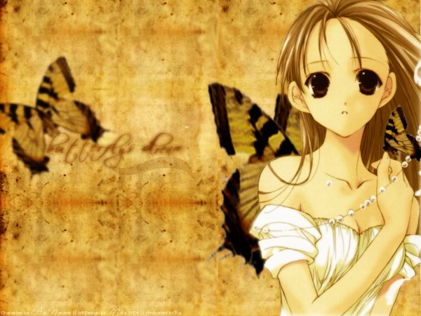 Anime picture 1280x960 with nanase aoi yellow background girl insect butterfly