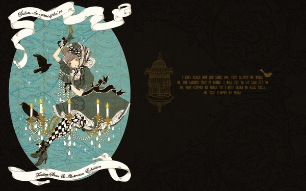 Anime picture 1440x900 with original kira imai (artist) brown hair wide image brown eyes grey hair grey eyes wallpaper lolita fashion checkered goth-loli gothic girl thighhighs dress gloves ribbon (ribbons) animal boots headdress