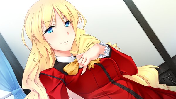 Anime picture 1280x720 with ryuusei no arcadia long hair blue eyes blonde hair wide image game cg girl uniform school uniform