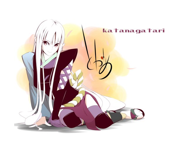 Anime picture 1280x1024 with katanagatari white fox togame white hair very long hair japanese clothes