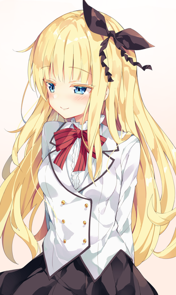 Anime picture 830x1391 with kishuku gakkou no juliet lidenfilms juliet persia unacchi (nyusankin) single long hair tall image blush fringe blue eyes simple background blonde hair standing white background payot looking away upper body blunt bangs pleated skirt light smile