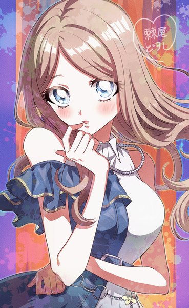 Anime picture 4320x7016 with bishoujo senshi sailor moon bang dream! bang dream! it's mygo!!!!! toei animation nagasaki soyo loveodoro single long hair tall image looking at viewer blush highres breasts open mouth blue eyes brown hair standing bare shoulders signed absurdres
