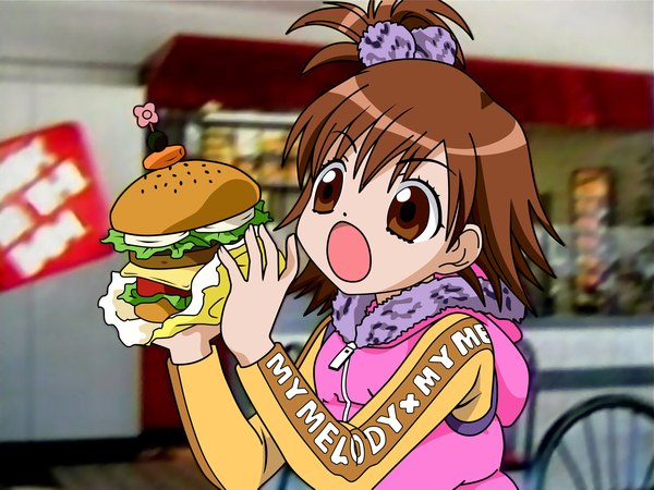 Anime picture 1600x1200 with onegai my melody my melody vector food hamburger