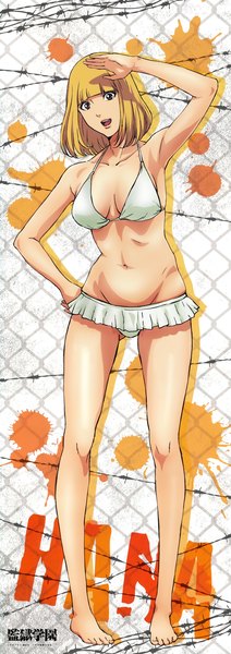 Anime picture 5184x14648 with kangoku gakuen midorikawa hana single tall image looking at viewer fringe highres short hair breasts open mouth light erotic blonde hair brown eyes absurdres full body blunt bangs character names groin ass visible through thighs girl