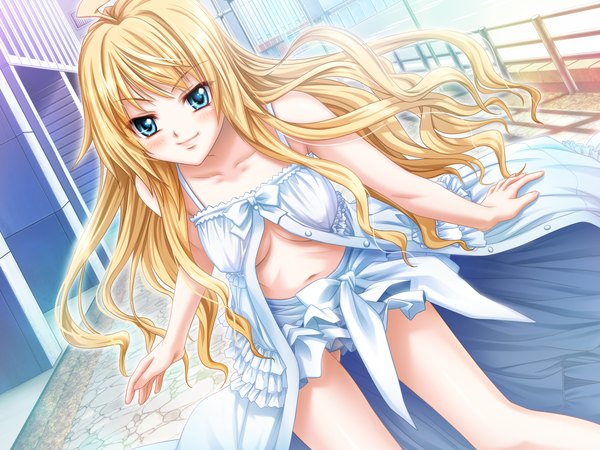 Anime picture 1600x1200 with cthulhu - great hunting long hair blue eyes light erotic blonde hair game cg girl dress