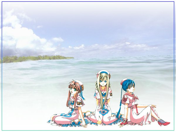 Anime picture 1024x768 with aria mizunashi akari aika s granzchesta alicia florence beach