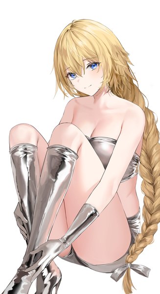 Anime picture 4000x7333 with fate (series) fate/grand order fate/apocrypha jeanne d'arc (fate) (all) jeanne d'arc (fate) lillly single long hair tall image looking at viewer blush fringe highres breasts blue eyes light erotic simple background blonde hair hair between eyes white background