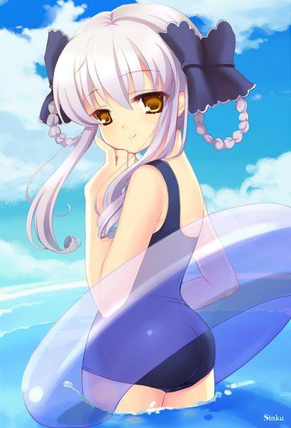 イラスト 1500x2200 と 〜ダ・カーポ〜 雪村 杏 yadamon (neverland) ソロ 長身像 highres ツインテール 黄色眼 cloud (clouds) white hair loli 女の子 水着