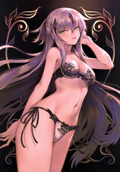 Anime picture 4894x6991 with fate (series) fate/grand order koha-ace nagao kagetora (fate) mashuu (neko no oyashiro) single long hair tall image looking at viewer blush fringe highres breasts light erotic simple background hair between eyes standing bare shoulders green eyes payot