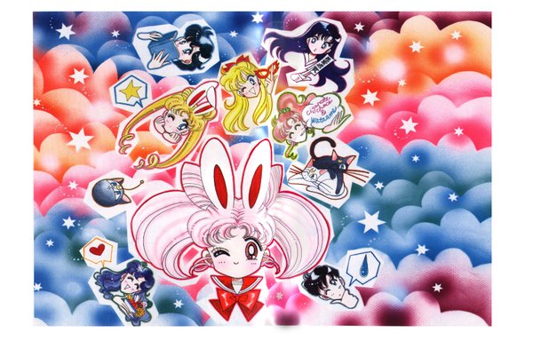 Anime picture 1600x1024 with bishoujo senshi sailor moon toei animation tsukino usagi chibiusa aino minako kino makoto mizuno ami hino rei chiba mamoru luna (sailor moon) artemis (sailor moon) bunny girl girl