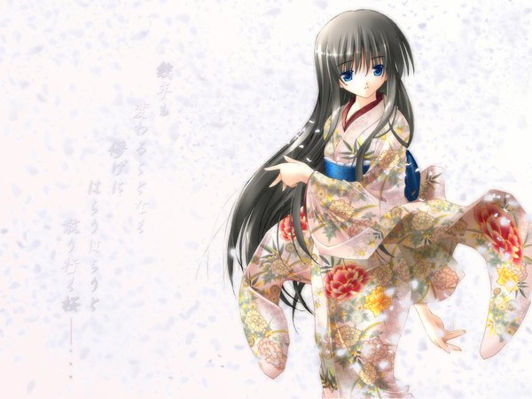 Anime picture 1024x768 with shion (artist) long hair black hair japanese clothes wallpaper kimono