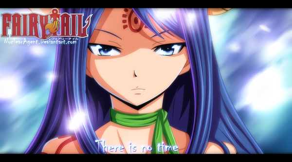 Anime picture 1224x681 with fairy tail sayla (fairy tail) nuclearagent single long hair blue eyes wide image blue hair inscription tattoo coloring facial mark watermark portrait light letterboxed face girl