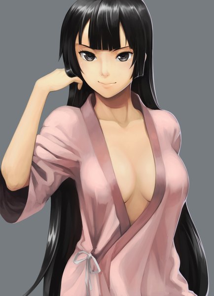 Anime picture 1275x1763 with original otosama single long hair tall image looking at viewer breasts light erotic black hair traditional clothes japanese clothes black eyes girl kimono
