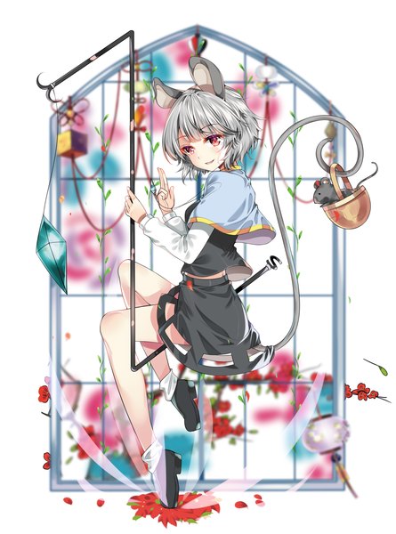 Anime picture 2551x3437 with touhou nazrin hate ani hikae single tall image looking at viewer highres short hair open mouth smile red eyes animal ears tail long sleeves animal tail grey hair blurry mouse ears mouse tail mouse girl