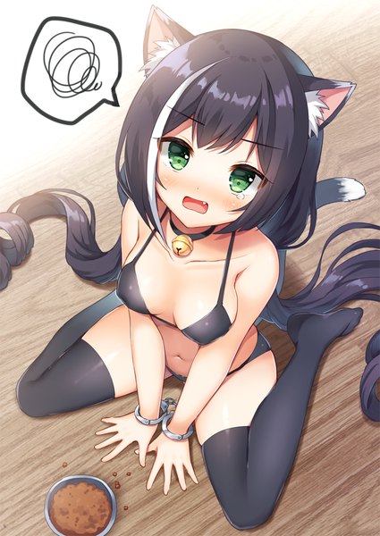 Anime picture 800x1130 with princess connect! re:dive princess connect! karyl (princess connect!) mauve single tall image looking at viewer blush breasts open mouth light erotic sitting twintails green eyes animal ears tail very long hair animal tail multicolored hair from above