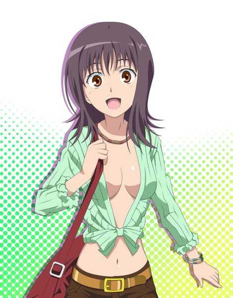 Anime picture 1175x1500 with to aru majutsu no index j.c. staff itsuwa smile (rz) single tall image looking at viewer short hair breasts open mouth light erotic black hair brown eyes midriff girl navel bracelet