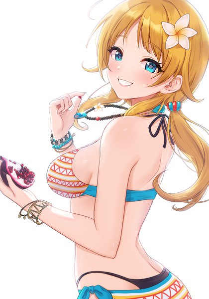 Anime picture 3500x5000 with idolmaster idolmaster shiny colors hachimiya meguru pn (wnsl216) single long hair tall image blush highres breasts blue eyes light erotic simple background blonde hair smile large breasts white background twintails absurdres upper body