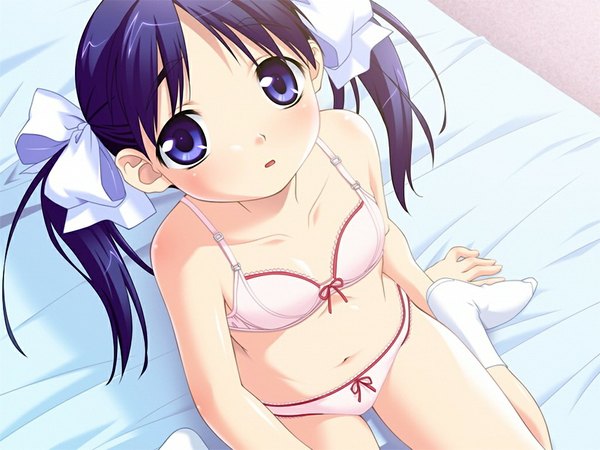 Anime picture 1024x768 with sister sister (game) blue eyes light erotic blue hair game cg underwear only girl underwear panties