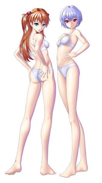 Anime-Bild 900x1600 mit neon genesis evangelion gainax soryu asuka langley ayanami rei evilflesh (artist) long hair tall image looking at viewer short hair blue eyes light erotic red eyes brown hair multiple girls purple hair full body ass looking back light smile from behind