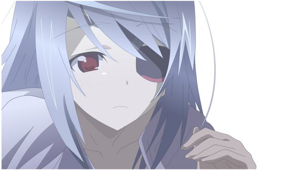 Anime picture 1920x1080 with infinite stratos 8bit laura bodewig single long hair highres simple background red eyes wide image white background silver hair grey hair face girl eyepatch