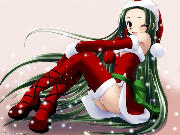 Anime picture 1600x1200 with suzumiya haruhi no yuutsu kyoto animation tsuruya light erotic christmas girl