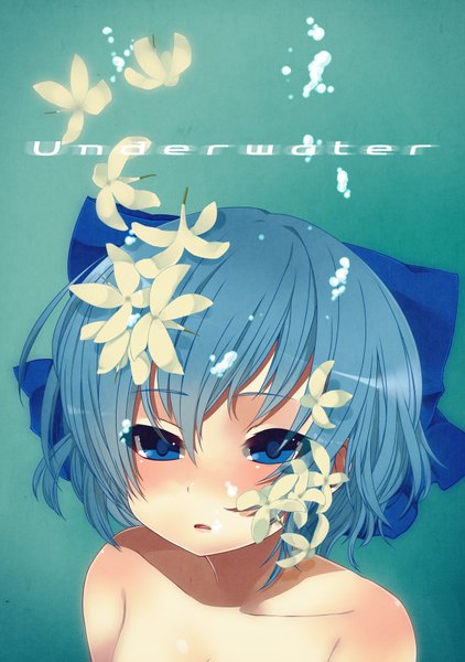 Anime picture 2553x3629 with touhou cirno skull.03 single tall image blush highres short hair blue eyes bare shoulders blue hair girl bow hair bow bubble (bubbles)