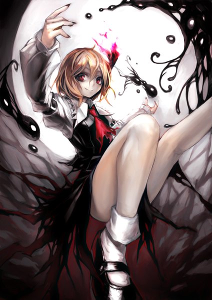 Anime picture 1000x1415 with touhou rumia spark621 single tall image looking at viewer short hair blonde hair smile red eyes girl dress socks white socks