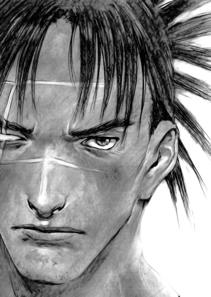 Anime picture 2137x3000 with blade of the immortal samura hiroaki single tall image looking at viewer highres short hair black hair black eyes scar girl