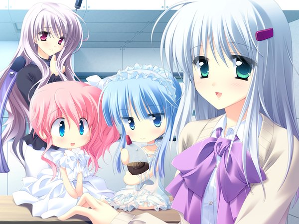 Anime picture 1200x900 with fairy life (game) blue eyes blonde hair multiple girls blue hair pink hair game cg chibi girl 4 girls