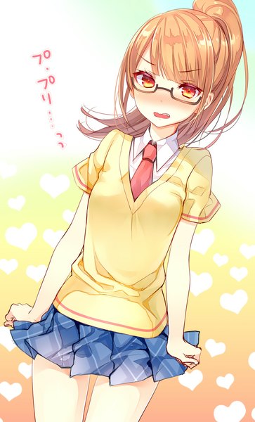 Anime picture 700x1157 with puri para pretty (series) minami mirei yadapot single long hair tall image looking at viewer blush fringe open mouth blonde hair red eyes ponytail girl uniform school uniform glasses