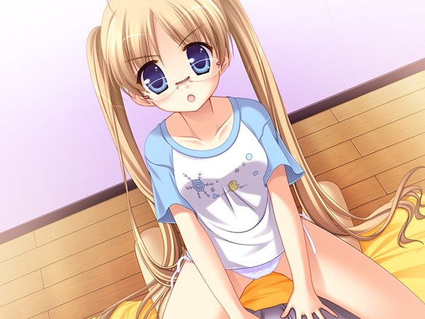 Anime picture 1024x768 with 11 eyes doga kobo hirohara yukiko long hair blue eyes blonde hair twintails game cg loli girl glasses