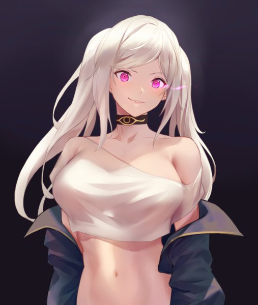 Anime picture 4466x5280 with fire emblem fire emblem awakening nintendo robin (fire emblem) robin (fire emblem) (female) grima (fire emblem) azto dio single long hair tall image looking at viewer highres breasts light erotic simple background smile large breasts twintails payot absurdres